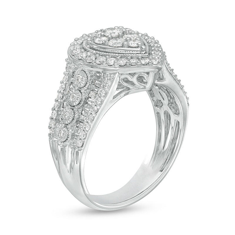 Main Image 3 of 1 CT. T.W. Pear-Shaped Multi-Diamond Frame Vintage-Style Engagement Ring in 10K White Gold