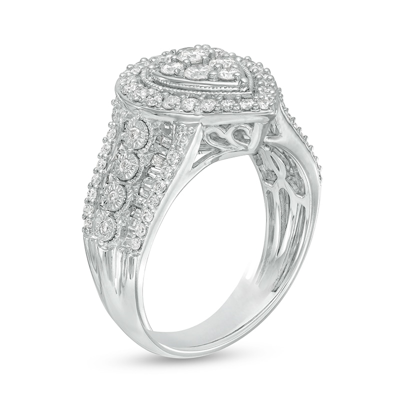 1 CT. T.W. Pear-Shaped Multi-Diamond Frame Vintage-Style Engagement Ring in 10K White Gold