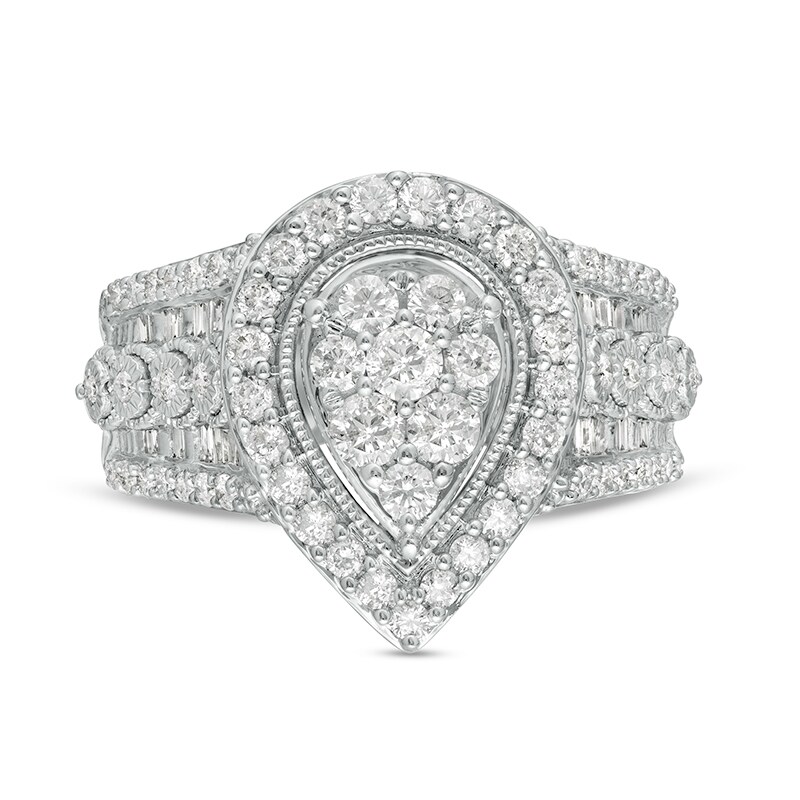 Main Image 4 of 1 CT. T.W. Pear-Shaped Multi-Diamond Frame Vintage-Style Engagement Ring in 10K White Gold