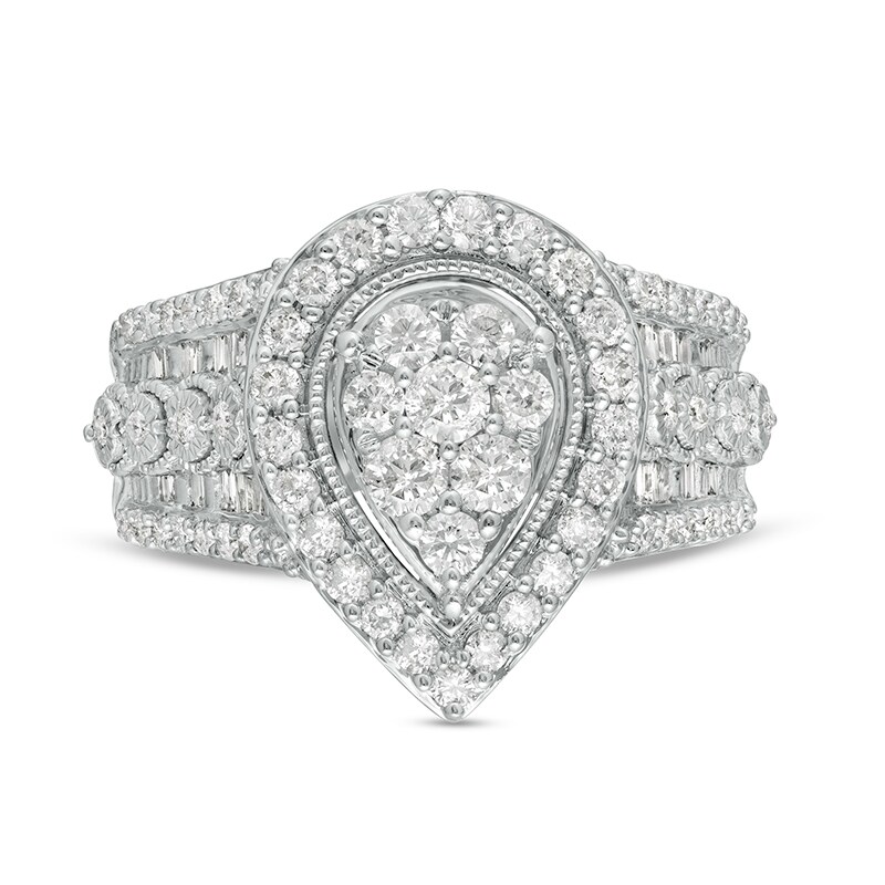 1 CT. T.W. Pear-Shaped Multi-Diamond Frame Vintage-Style Engagement Ring in 10K White Gold