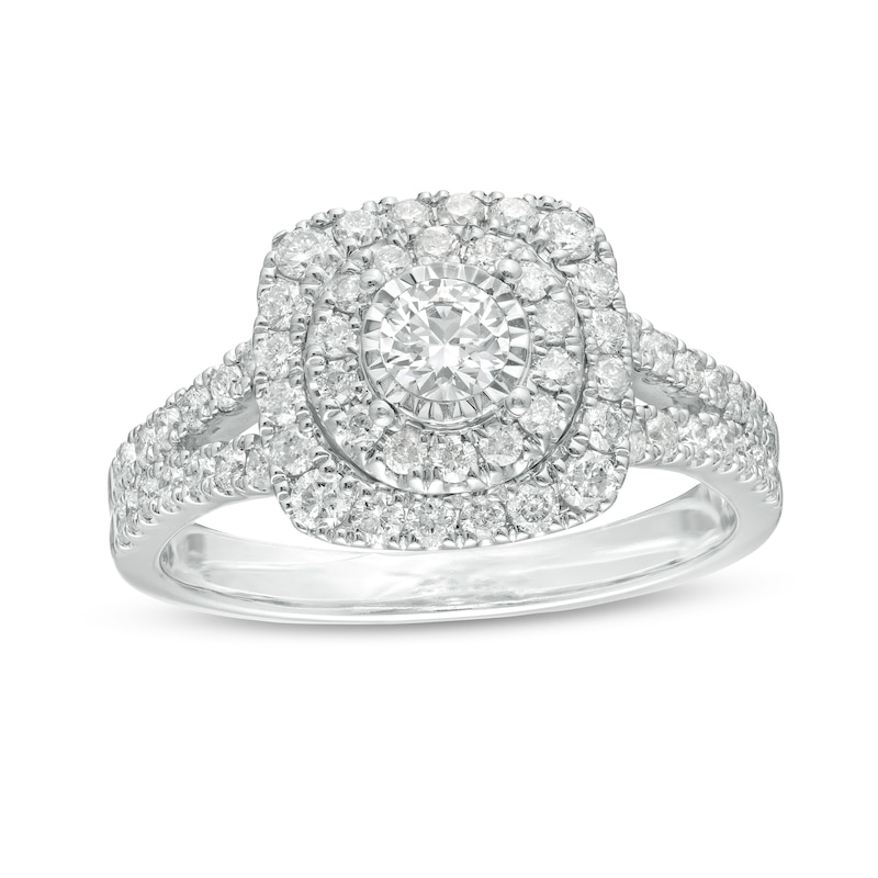 Main Image 1 of 1 CT. T.W. Diamond Cushion Frame Split Shank Engagement Ring in 10K White Gold