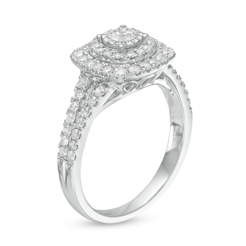Main Image 3 of 1 CT. T.W. Diamond Cushion Frame Split Shank Engagement Ring in 10K White Gold