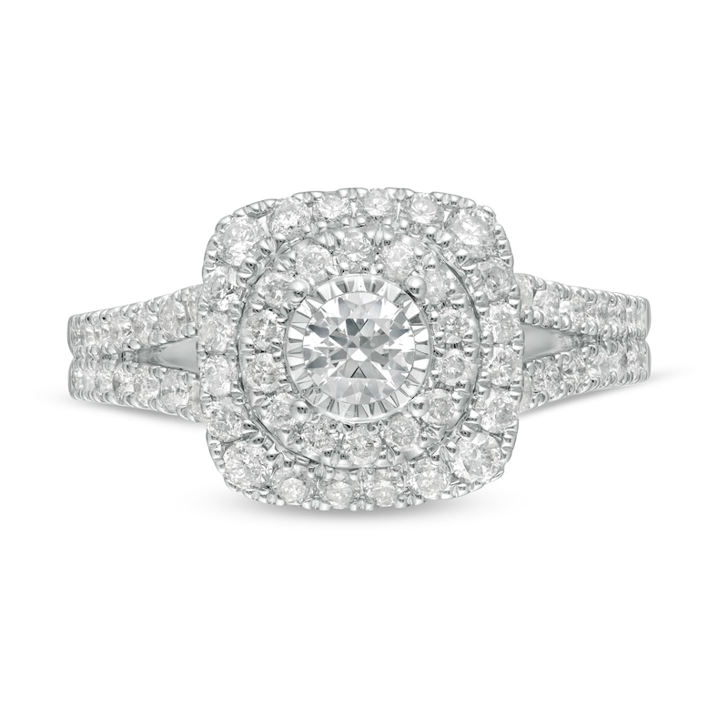 Main Image 4 of 1 CT. T.W. Diamond Cushion Frame Split Shank Engagement Ring in 10K White Gold