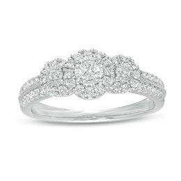 1/2 CT. T.W. Diamond Past Present Future® Frame Vintage-Style Engagement Ring in 10K White Gold