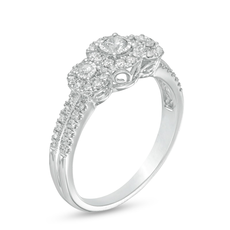 1/2 CT. T.W. Diamond Past Present Future® Frame Vintage-Style Engagement Ring in 10K White Gold