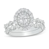 Thumbnail Image 1 of 1-1/2 CT. T.W. Certified Oval Diamond Double Frame Bridal Set in 14K White Gold (I/SI2)