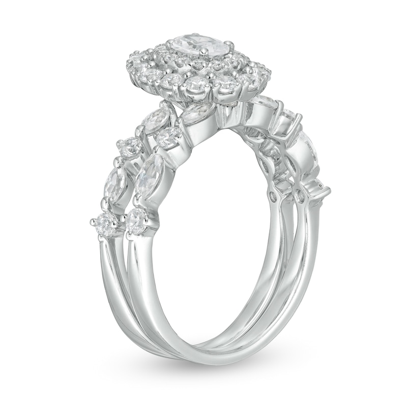 Main Image 3 of 1-1/2 CT. T.W. Certified Oval Diamond Double Frame Bridal Set in 14K White Gold (I/SI2)