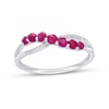 Thumbnail Image 0 of Graduated Ruby and Diamond Accent Criss-Cross Split Shank Ring in 10K White Gold