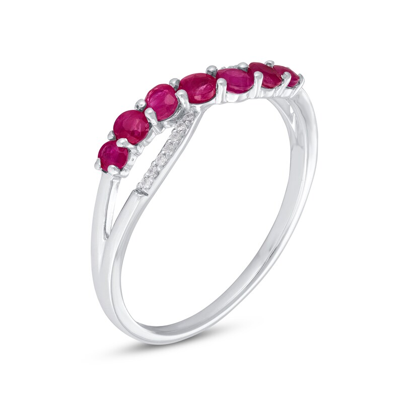 Main Image 3 of Graduated Ruby and Diamond Accent Criss-Cross Split Shank Ring in 10K White Gold