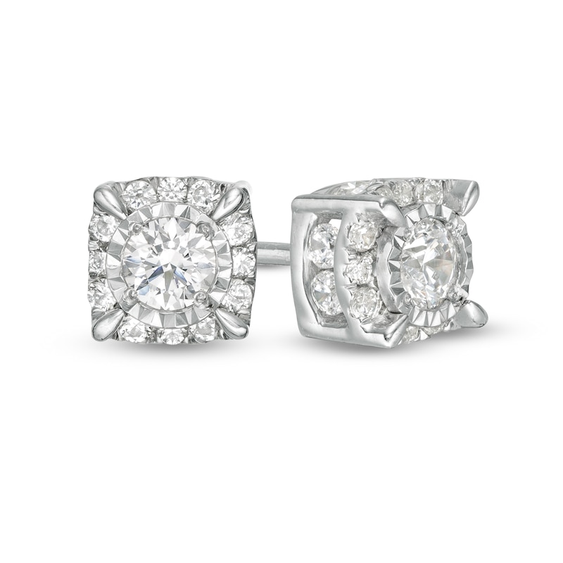 Main Image 1 of 1 CT. T.W. Diamond Cushion Frame Stud Earrings in 10K White Gold
