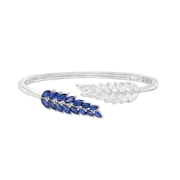 Marquise Lab-created Blue and White Sapphire Leafy Bypass Cuff in Sterling Silver