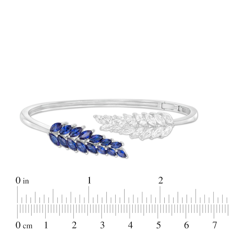 Main Image 3 of Marquise Lab-created Blue and White Sapphire Leafy Bypass Cuff in Sterling Silver