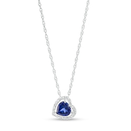 6.0mm Heart-Shaped Lab-Created Blue and White Sapphire Frame Tilted Heart Pendant in Sterling Silver
