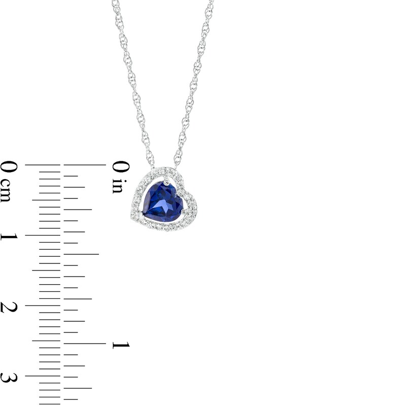 Main Image 3 of 6.0mm Heart-Shaped Lab-Created Blue and White Sapphire Frame Tilted Heart Pendant in Sterling Silver
