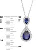 Thumbnail Image 3 of Pear-Shaped Lab-Created Blue and White Sapphire Framed Double Teardrop Pendant in Sterling Silver