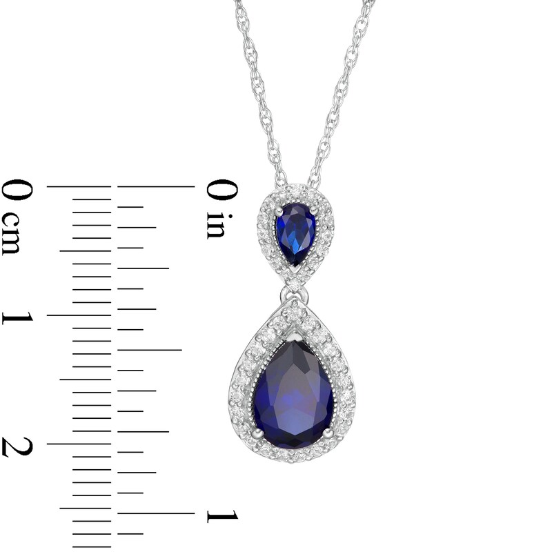 Main Image 3 of Pear-Shaped Lab-Created Blue and White Sapphire Framed Double Teardrop Pendant in Sterling Silver