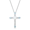 Thumbnail Image 0 of 5.0mm Cushion-Cut Lab-Created Opal, Blue Topaz and White Sapphire Cross Pendant in Sterling Silver
