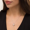 Thumbnail Image 1 of 5.0mm Cushion-Cut Lab-Created Opal, Blue Topaz and White Sapphire Cross Pendant in Sterling Silver