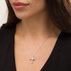 Thumbnail Image 2 of 5.0mm Cushion-Cut Lab-Created Opal, Blue Topaz and White Sapphire Cross Pendant in Sterling Silver