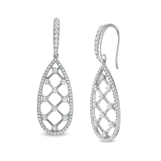 Lab-Created White Sapphire Lattice Teardrop Earrings in Sterling Silver Lab-Created White Sapphire Lattice Teardrop Earrings in Sterling Silver