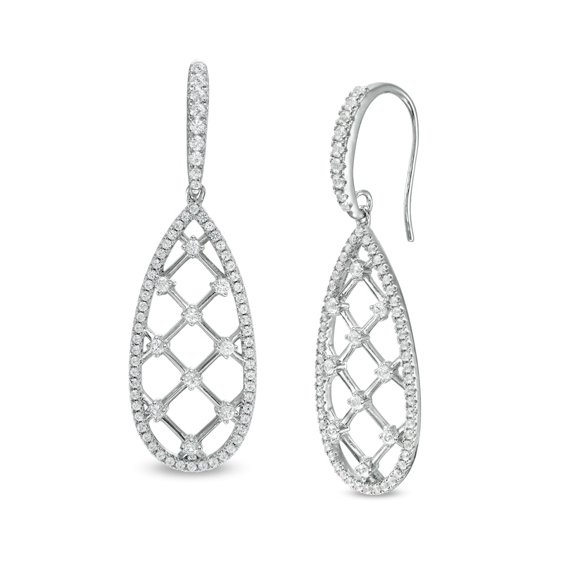 Lab-Created White Sapphire Lattice Teardrop Earrings in Sterling Silver