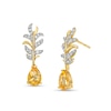 Thumbnail Image 0 of Pear-Shaped Citrine and White Lab-Created Sapphire Leafy Branch Drop Earrings in 14K Gold Over Silver
