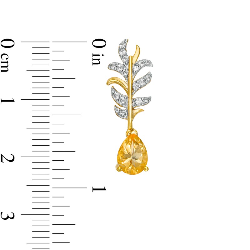 Pear-Shaped Citrine and White Lab-Created Sapphire Leafy Branch Drop Earrings in 14K Gold Over Silver