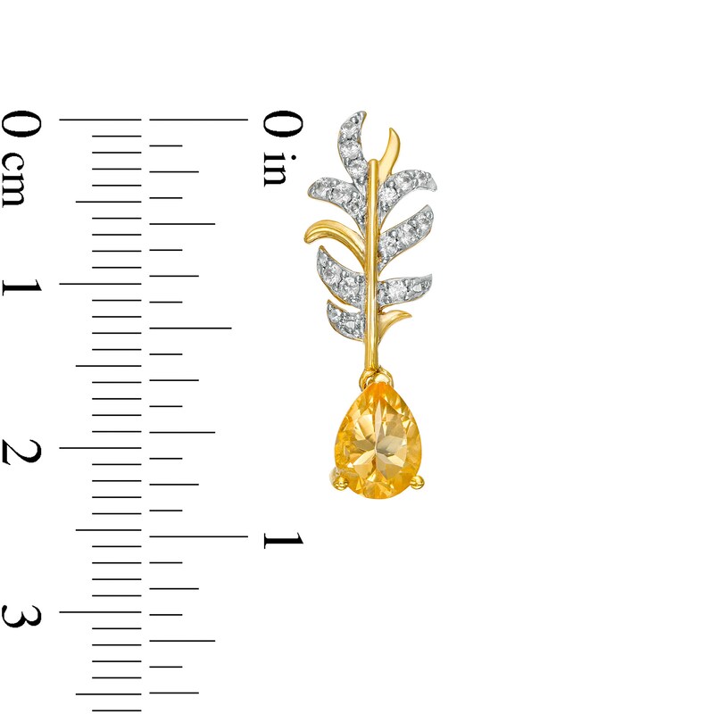 Main Image 3 of Pear-Shaped Citrine and White Lab-Created Sapphire Leafy Branch Drop Earrings in 14K Gold Over Silver