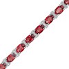 Thumbnail Image 1 of Oval Garnet and Diamond Accent Beaded Alternating Line Bracelet in Sterling Silver - 7.25"