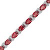 Thumbnail Image 0 of Oval Garnet and Diamond Accent Beaded Alternating Line Bracelet in Sterling Silver - 7.25"