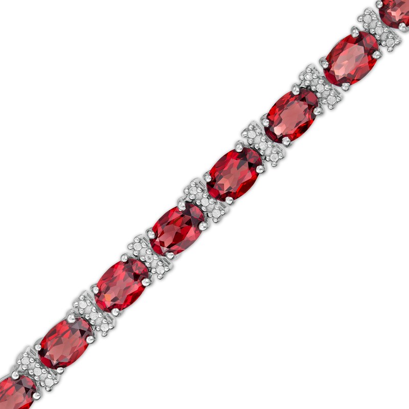 Oval Garnet and Diamond Accent Beaded Alternating Line Bracelet in Sterling Silver - 7.25"