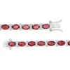 Thumbnail Image 2 of Oval Garnet and Diamond Accent Beaded Alternating Line Bracelet in Sterling Silver - 7.25"