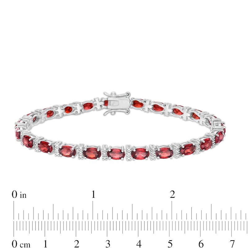 Main Image 4 of Oval Garnet and Diamond Accent Beaded Alternating Line Bracelet in Sterling Silver - 7.25"
