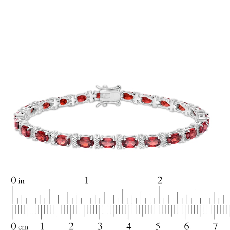 Oval Garnet and Diamond Accent Beaded Alternating Line Bracelet in Sterling Silver - 7.25"