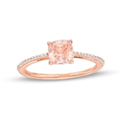 6.0mm Cushion-Cut Morganite and 1/15 CT. T.W. Diamond Ring in 10K Rose Gold