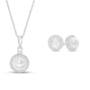 Thumbnail Image 1 of Freshwater Cultured Pearl and White Lab-Created Sapphire Frame Vintage-Style Pendant and Earrings Set in Sterling Silver