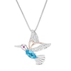 Thumbnail Image 0 of Marquise Swiss Blue Topaz, Lab-Created Ruby and White Sapphire Hummingbird Pendant in Sterling Silver and 14K Rose GP