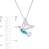 Thumbnail Image 2 of Marquise Swiss Blue Topaz, Lab-Created Ruby and White Sapphire Hummingbird Pendant in Sterling Silver and 14K Rose GP