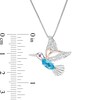 Thumbnail Image 2 of Marquise Swiss Blue Topaz, Lab-Created Ruby and White Sapphire Hummingbird Pendant in Sterling Silver and 14K Rose GP