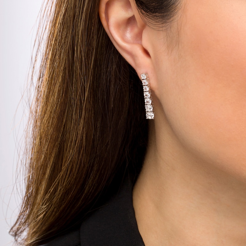 White Lab-Created Sapphire Graduated Linear Drop Earrings in Sterling Silver