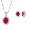 Thumbnail Image 0 of Oval Lab-Created Ruby and White Sapphire Shadow Frame Pendant and Stud Earrings Set in Sterling Silver