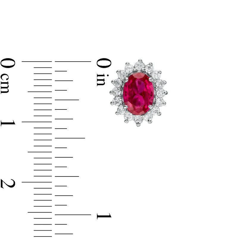Main Image 3 of Oval Lab-Created Ruby and White Sapphire Shadow Frame Pendant and Stud Earrings Set in Sterling Silver