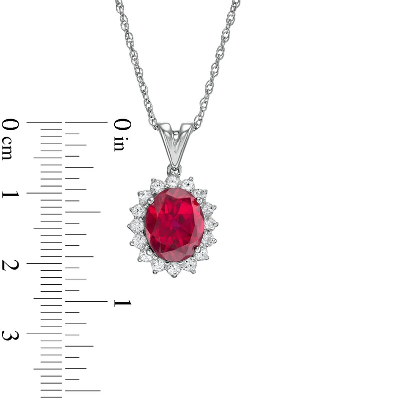Main Image 4 of Oval Lab-Created Ruby and White Sapphire Shadow Frame Pendant and Stud Earrings Set in Sterling Silver