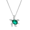 Thumbnail Image 0 of Oval Lab-Created Emerald and White Sapphire Sea Turtle Pendant in Sterling Silver