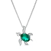 Thumbnail Image 1 of Oval Lab-Created Emerald and White Sapphire Sea Turtle Pendant in Sterling Silver