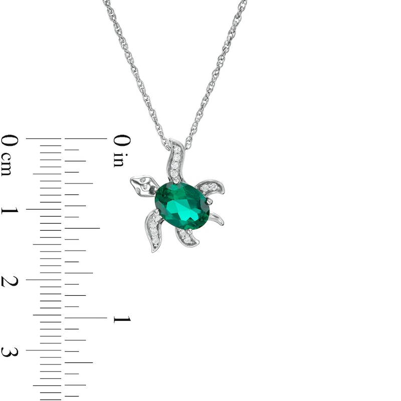 Main Image 3 of Oval Lab-Created Emerald and White Sapphire Sea Turtle Pendant in Sterling Silver