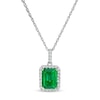 Thumbnail Image 0 of Emerald-Cut Lab-Created Emerald and White Sapphire Octagonal Frame Drop Pendant in Sterling Silver