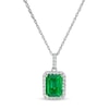 Thumbnail Image 1 of Emerald-Cut Lab-Created Emerald and White Sapphire Octagonal Frame Drop Pendant in Sterling Silver