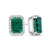 Thumbnail Image 0 of Emerald-Cut Lab-Created Emerald and White Sapphire Octagonal Frame Stud Earrings in Sterling Silver