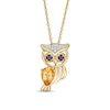 Thumbnail Image 0 of Pear-Shaped Citrine and Blue Lab-Created Sapphire Beaded Owl Pendant in Sterling Silver and 14K Gold Plate